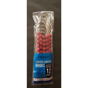 Amazer Shower Curtain Rings Set of 12 Rust-Resistant Metal Shower Hooks Ring Red